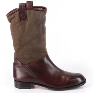 SANTONI Italian leather suede shearling brown western boho boots Size 40.5 10.5